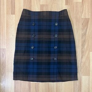 Brooks Brothers Navy and Brown Plaid Pencil Skirt
